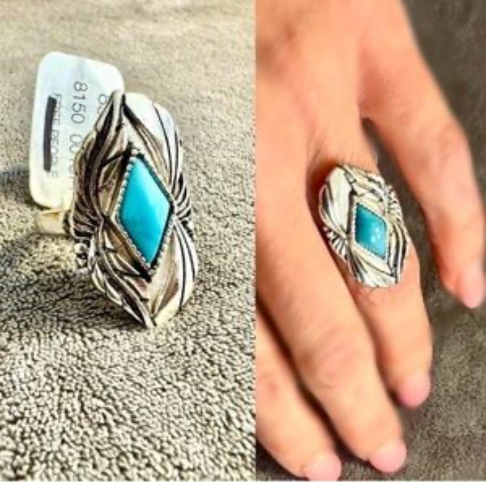 Free People Turquoise And Silver Toned Ring NWT 6 - Picture 6 of 6